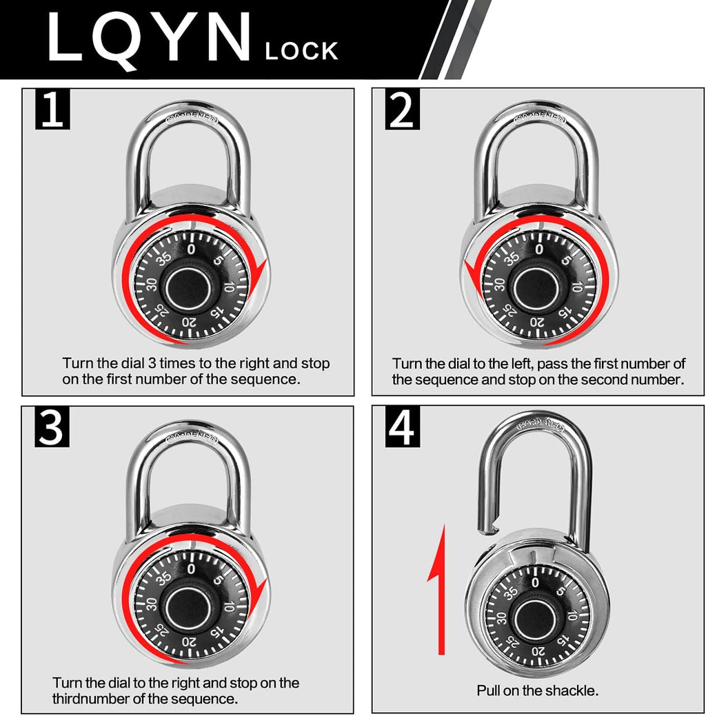 Combination Lock, LQYN Standard Dial Combination Lock, Pack of 60; Black Turnplate, 2 in. Wide, Fixed Three Digital Combination, for School, Gym & Locker, Toolbox, Gate