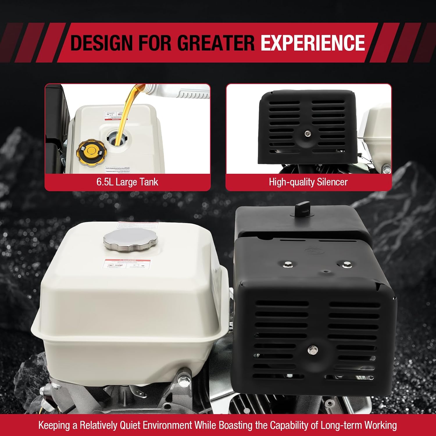 Gas Engine 15HP, 420CC Gas Powered 4 Stroke Multi-Use Engine Pull Start Air Cooled (15HP, 420CC, Red)