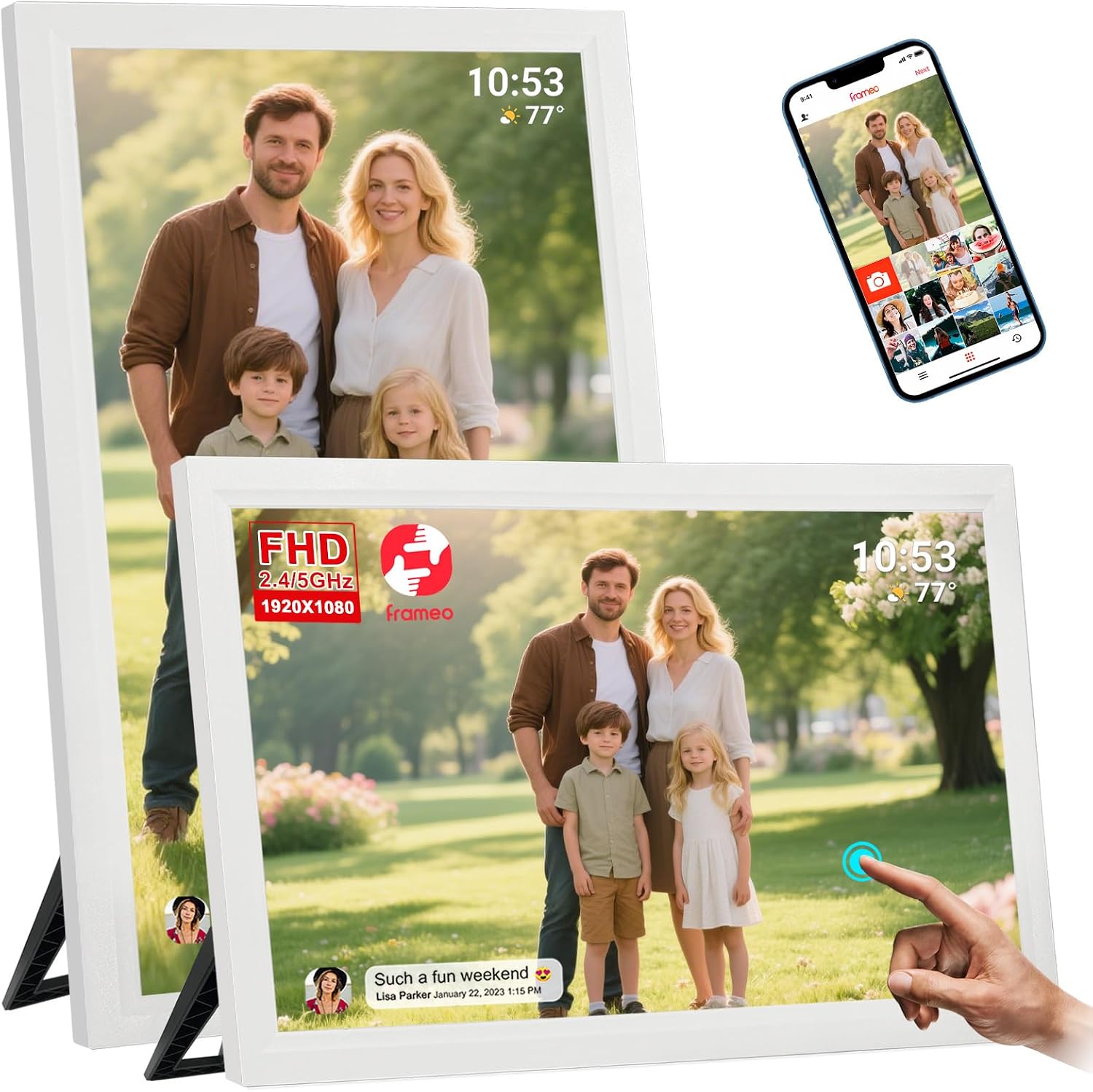 21.5inch FRAMEO Digital Photo Frame with 1920x1080 FHD IPS LCD Touch Screen, Dual-WiFi Share Moments via Frameo, 32GB Storage, USB Drive/SD Card Extend Storage, Auto-Rotate, Wall Mountable with VESA