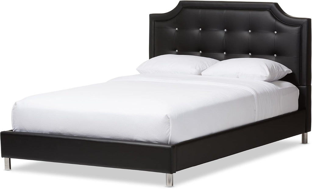 Baxton Studio Carlotta Modern Bed with Upholstered Headboard, Black, 47.5' x 63.58' x 88.6'