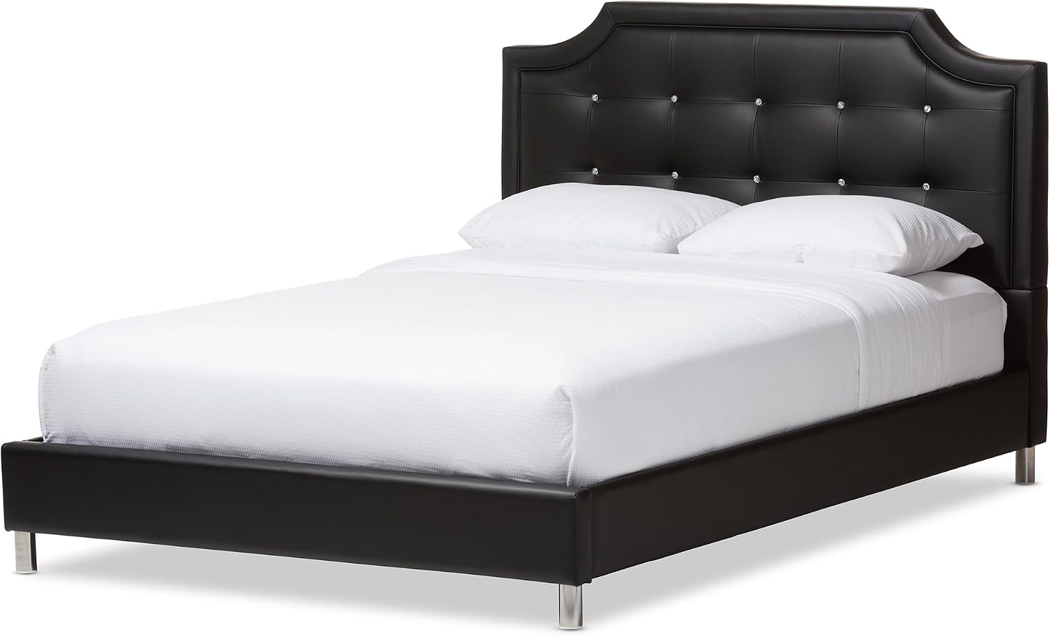 Baxton Studio Carlotta Modern Bed with Upholstered Headboard, Black, 47.5' x 63.58' x 88.6'
