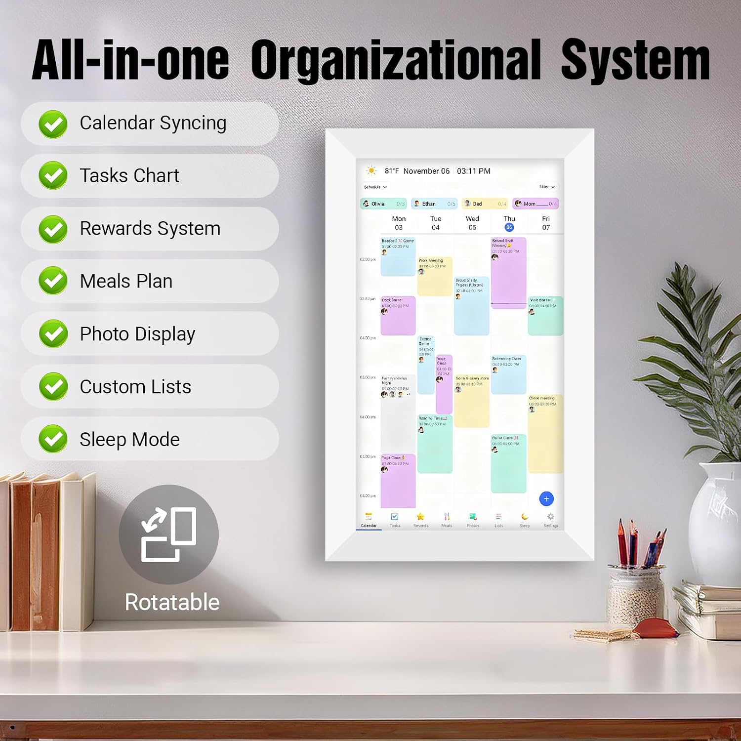 15.6'' Digital Calendar Wall Touch Screen, 1920 * 1080P Electronic Smart Calendar, Digital Picture Frame, Daily Weekly and Monthly Planner, Electronic Chore Chart, White Elephant Gifts for Women, Mom, Teacher, Grandma