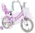 HONEY JOY Kids Bike, 12 14 16 18 Inch Girls Bike w/Training Wheels, Doll Seat, Streamers, Handbrake & Coaster Brake, Fully Enclosed Chain, Princess Style Children Bicycle, Gift for Girls 3-8