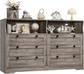 Garvee 6 Drawer Dresser for Bedroom, with RGB LED Lights & Power Outlet, 55' Wide Chests of Drawers Dresser TV Stand for 55 Inch TV, for Closet, Living Room, Entryway