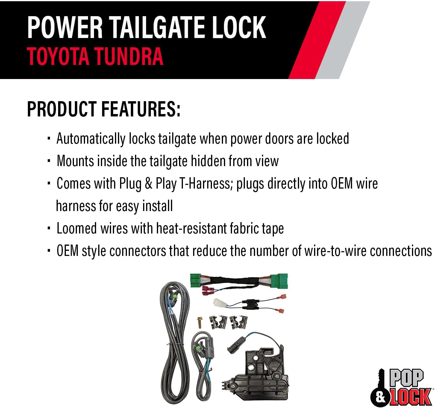 Pop & Lock Toyota Tundra Tailgate Lock – Power Tailgate Anti-Theft Lock with Plug & Play T-Harness – Fits Tundra 2014-2021 Models (PL8547TUN)