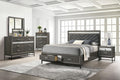 MASARA Contemporary 3-Piece Bedroom Set with Storage Footboard, Gray, Fabric Padded Headboard, Metal Legs, Crystal Acrylic Accents, Available in Queen/King/Full Sizes, Bed with 2 Nightstands (Full)