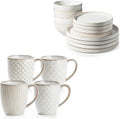 Getstar Dinnerware Sets, Plates and Bowls Sets (10.5' Dish + 8' Dish + 6' Bowl) for 4, Microwave and Dishwasher Safe, 12 PCS Ceramic Dinnerware Sets (Dinnerware Set (with Mug, 16 Piece))