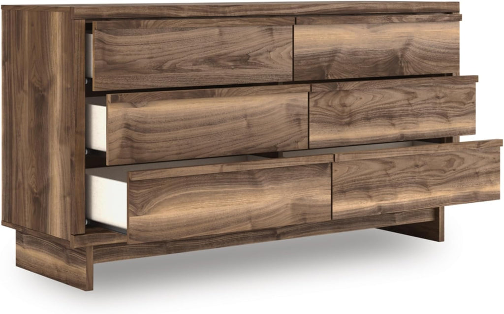 Signature Design by Ashley Darcalli Retro 6 Drawer Dresser with Easy Glide and Safety Stop, Brown
