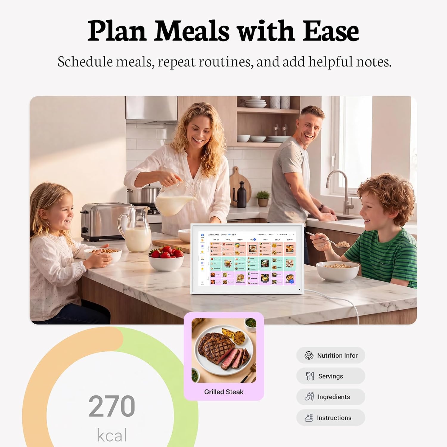 BSIMB 15.6 Inch Digital Calendar - Chore Chart, Meal Planner, Rewards System, Photo Display, Smart Electronic Calendar Touchscreen Interactive for Family Schedules, Seamless Scheduling White