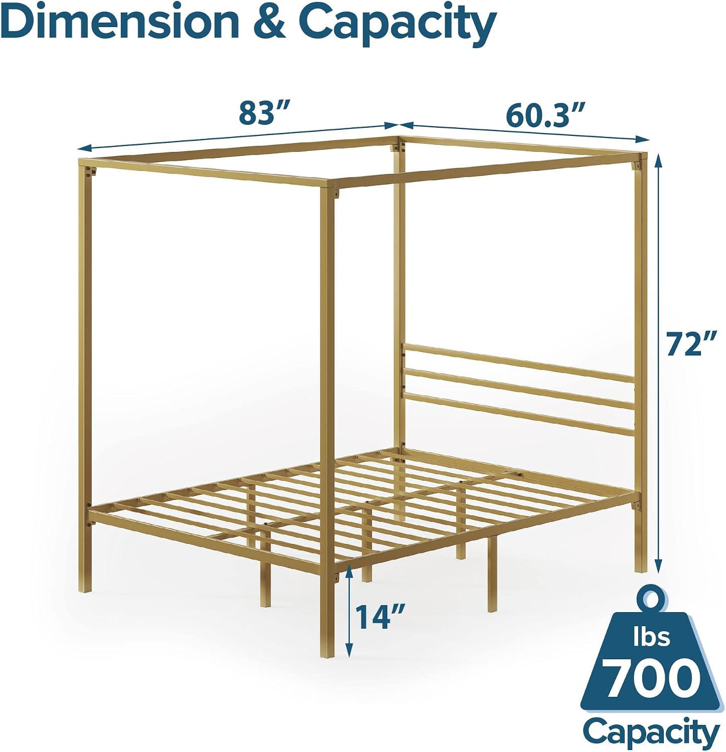 Zinus Patricia Gold Metal Canopy Platform Bed Frame, Mattress Foundation with Steel Slat Support, No Box Spring Needed, Easy Assembly, Queen