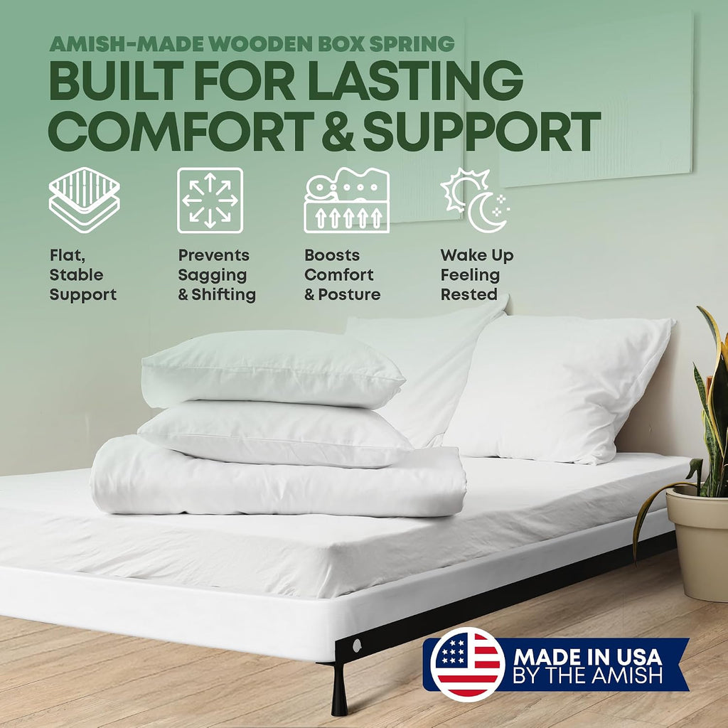 Greaton, 4.5' King Box Spring Only for King Size Bed – Amish-Made in The USA – Solid Wood Mattress Foundation with Stable & Quiet Support – Flat-Packed & Easy Assembly