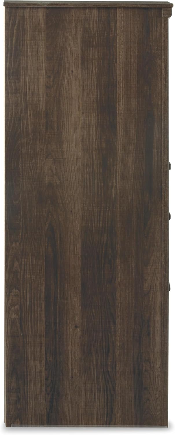 Signature Design by Ashley Juararo Vintage Smooth-Gliding 6-Drawer Dresser and Mirror with Safety Stop, Cabinet and Adjustable Shelf, Dark Brown