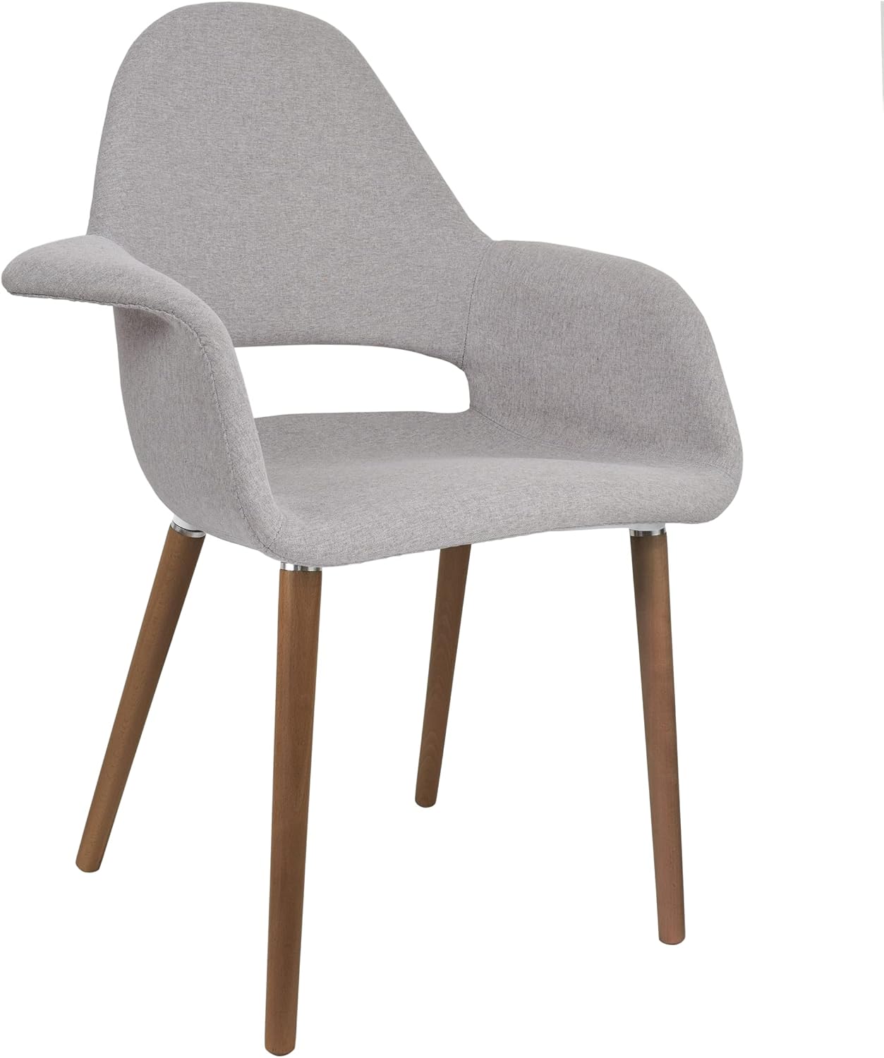 2xhome Mid Century Modern Upholstered Fabric Organic Accent Living Room Dining Chair Armchair Set with Back Armrest Dark Black Wood Wooden Legs for Kitchen Bedroom (2, Beige Gray, Dining)