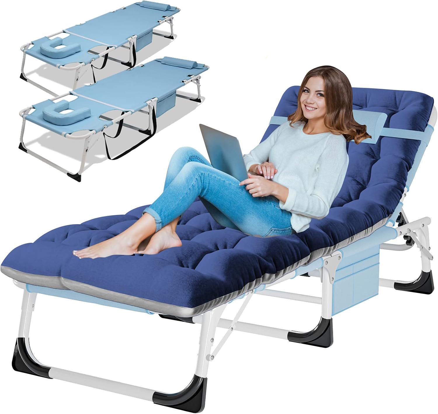 LILYPELLE 3in1 Sun Tanning Chair with Mattress, Heavy Duty Lounger Chairs with Face Arm Hole, Removable Pillow, Outside Chaise Lounge Chair for Sunbathing, Patio, Poolside, Lawn, Beach