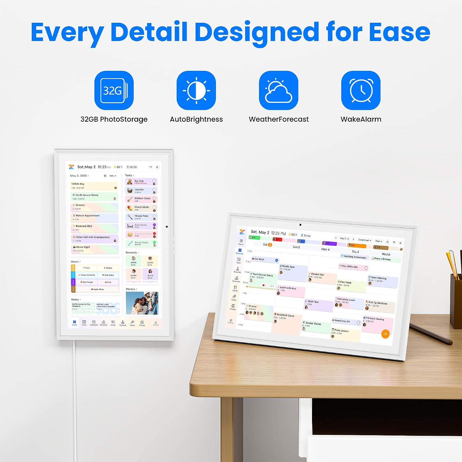 15.6' Smart Digital Calendar, Touchscreen Family Planner, No Subscription Required, 32GB, Multi-User Sync, Wall/Desk Mountable with Magnetic Accessories, Gifts for Mom Dad