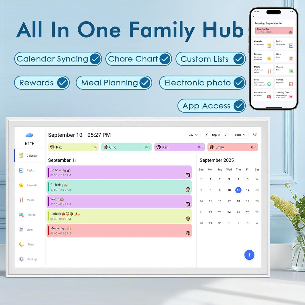 27' Digital Calendar Electronic Planner with IPS Display for Home & Office | Family Organizer Wall Mount, Portrait or Landscape, Weekly & Monthly Schedule, Gift for Mom