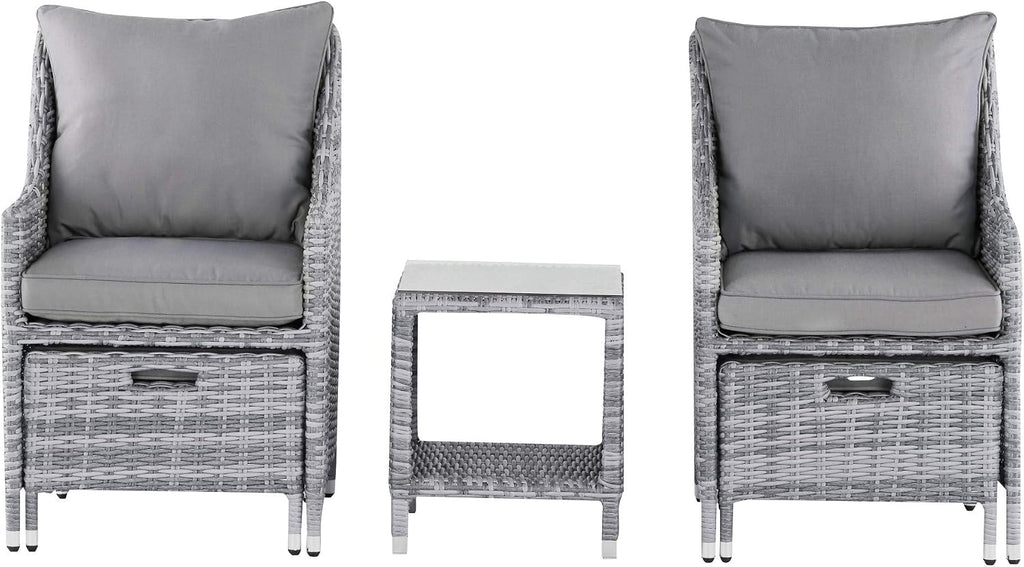 Elle Decor Vallauris Patio Outdoor Furniture Collection, Premium All Weather Wicker, 5 Piece Non-Reclining Set, Gray