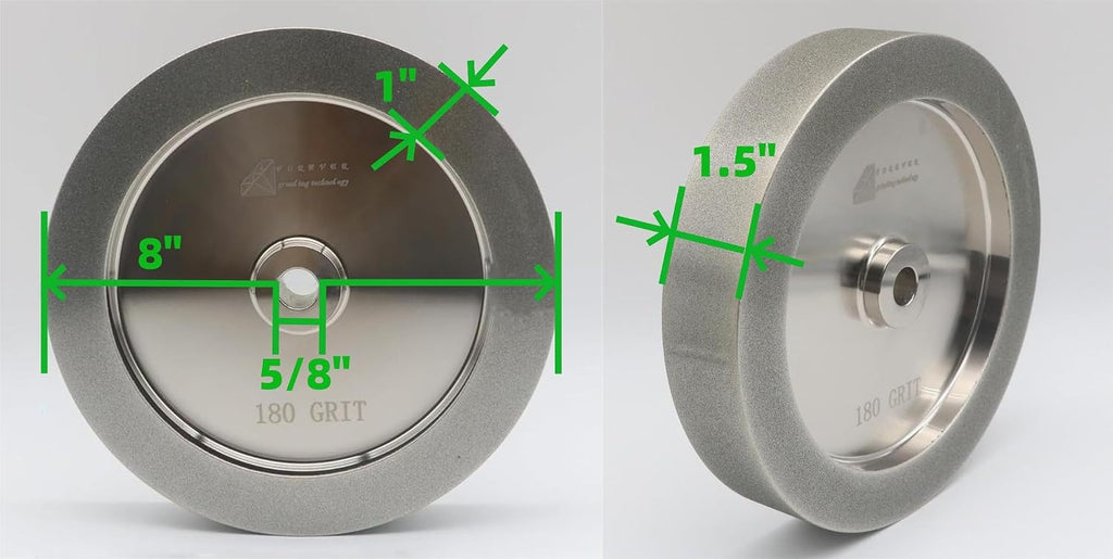 CBN Wheel 8 Inch, CBN Grinding Wheels 8' Diameter, 5/8' Bore, 1.5' Wide, 1' Down the Side, Suitable for Sharpening Woodturning and HSS Tools (600 Grit)