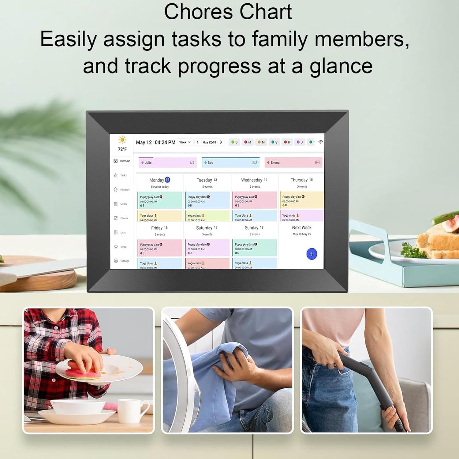 Jiawu 10.1 Inch Smart Digital Calendar, HD Touchscreen Family Planner with Interactive Chore Chart and Meal Planner, Two Way Sync, Electronic Picture Frame Share Moments (US)