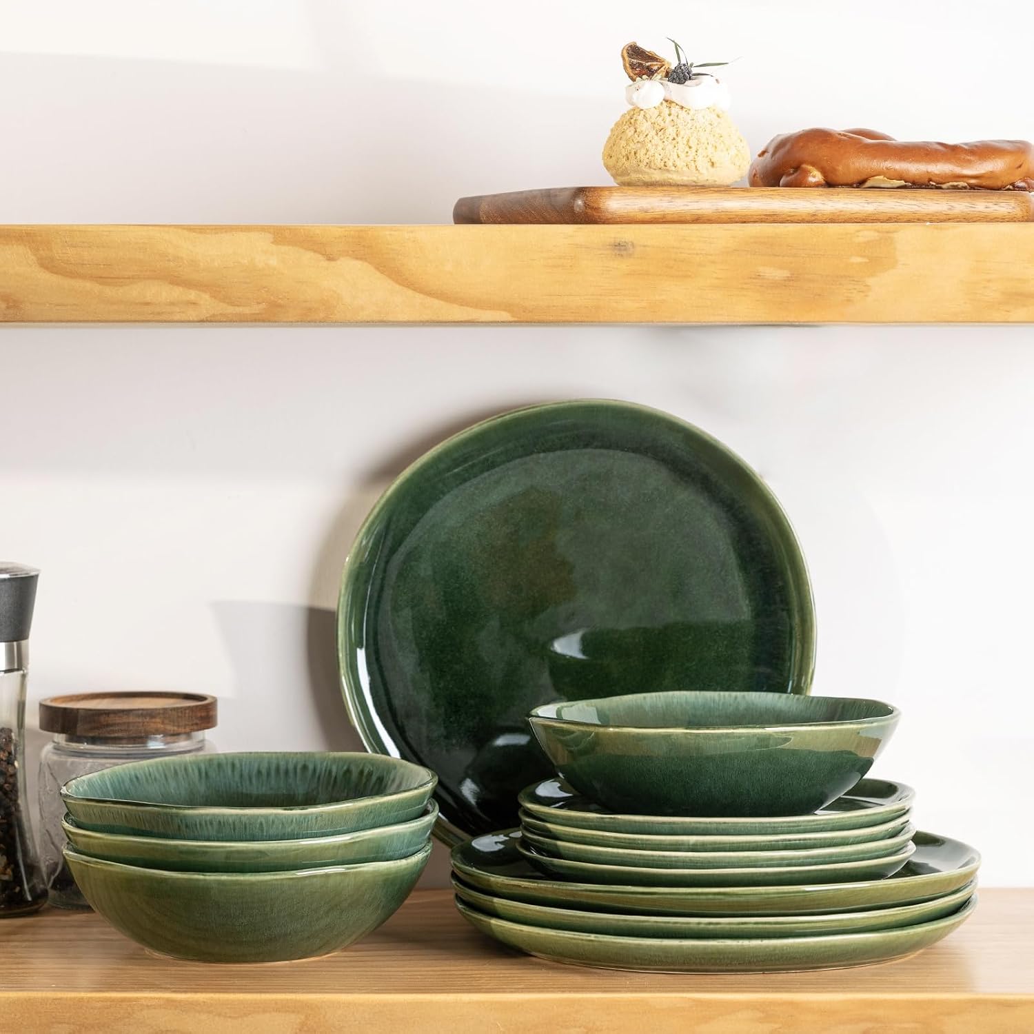 AmorArc Ceramic Dinnerware Sets,Handmade Reactive Glaze Stoneware Plates and Bowls Sets,Highly Scratch Resistant | Dishwasher & Microwave Safe Dishes Set,Service for 8 (24pc)