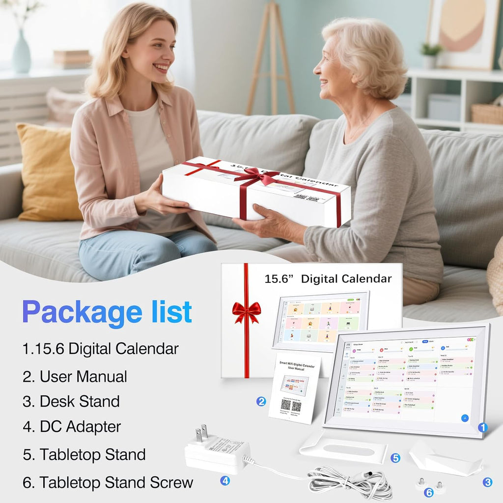 Digital Calendar 15.6 inch Wall Calendar Planner with Touch Screen, Electronic Calendars for Family Organizer, Smart Chore Chart Sync with Phone by App for Meal Planner, Photo Share Stand & Wall Mount