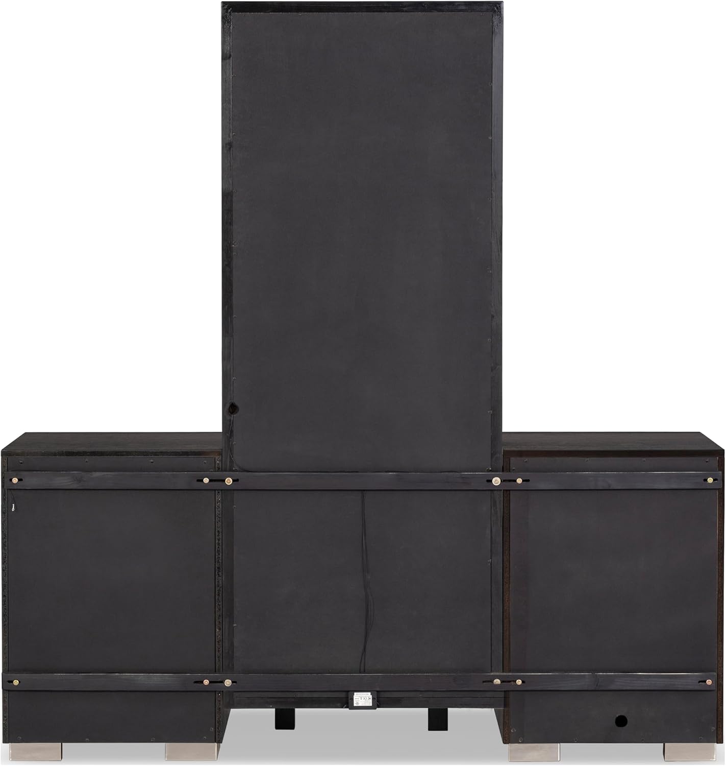 Furniture of America Lyle Modern Solid Wood 6-Drawer Makeup Vanity Set with Storage Stool and LED Full-Length Mirror, Wooden Dresser with USB Ports and Power Outlet for Bedroom, Guest Room, Black