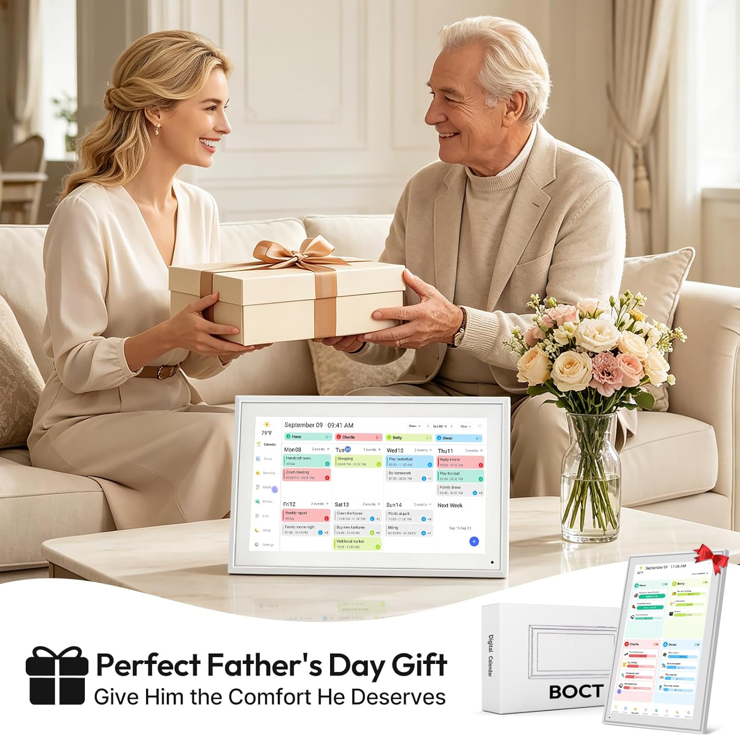 BOCT 15.6'' Digital Calendar Wall - 32GB Memory Touch Screen Chore Chart Smart Calendar, Digital Planner, Auto-Sync, APP Control, Interactive Family Schedules, Gift for Mother