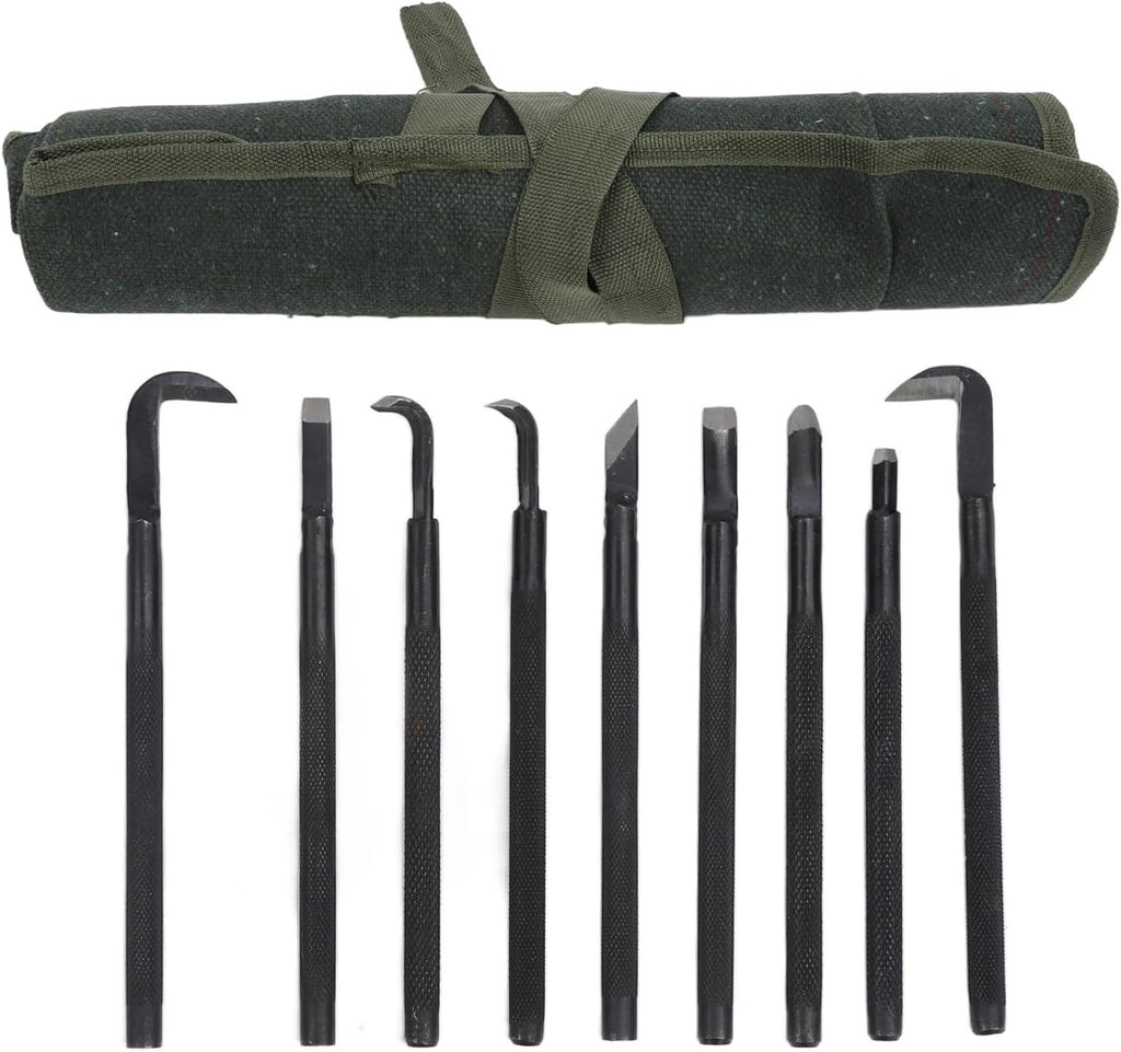 9 Piece Professional Bonsai Tool Kit, Manganese Steel Carving Pruning Set with Handles Includes Brushed Knife, Shears, Gardening Tools for Bonsai Shaping