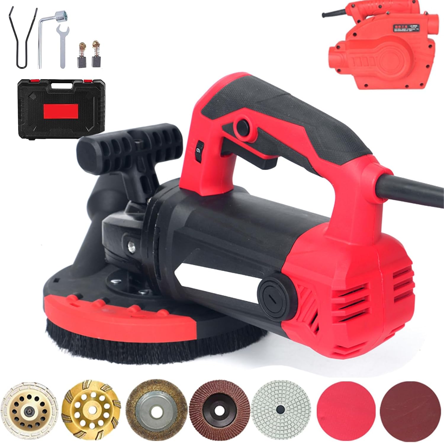 7-Inch Concrete Surface Grinder, 2200W Powerful Concrete Sanding Machine Concretes Sander, 90° Seamless sanding for Floors, Angle Grinder Kit with Dust Shroud, for Concrete Cement Granite Marble