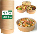 300 Pcs Disposable Round Paper Bowls with Lid 17 oz, Microwave Deli Containers Leakproof Acai Bowls, Salad Bowlwith Lid for Lunch, Disposable bowls with lids for Soup Toppings Snack Camping Family