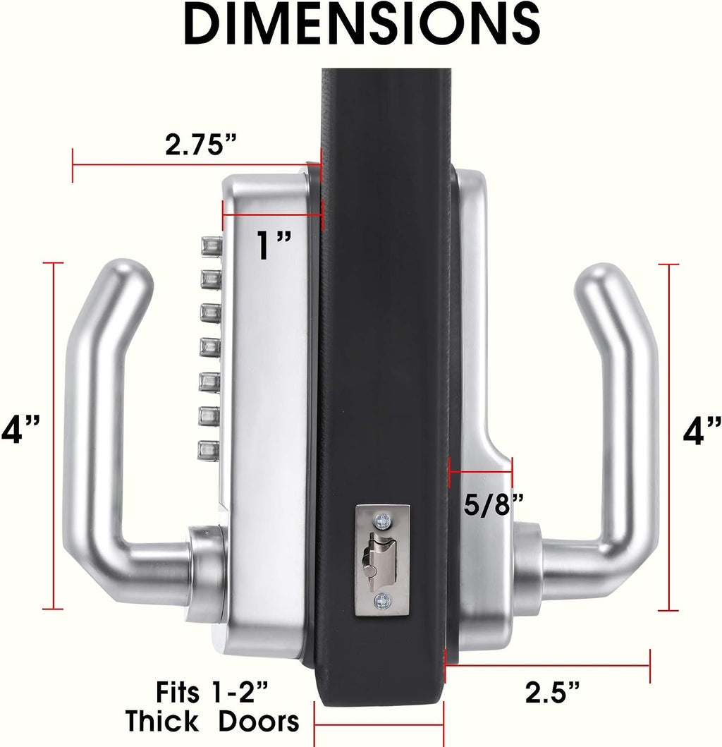 MX400 14 Digit Keypad Mechanical Door Lock Lever Set - 60mm Latch for Residential Gates or Doors - Fits Standard 2 1/8' USA Door Holes - Not a Deadbolt Satin Chrome