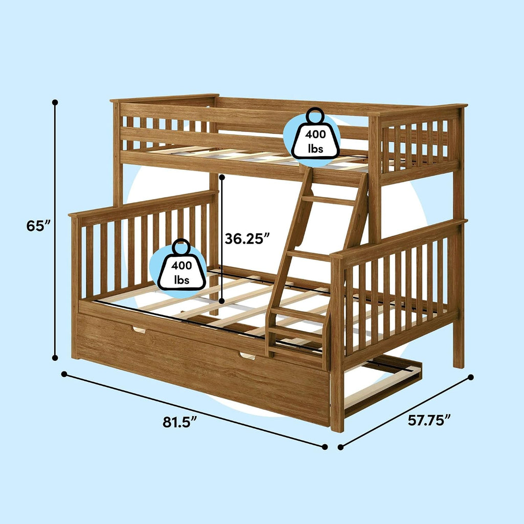 Max & Lily Classic Twin Over Full Bunk Bed, with Trundle, Pecan
