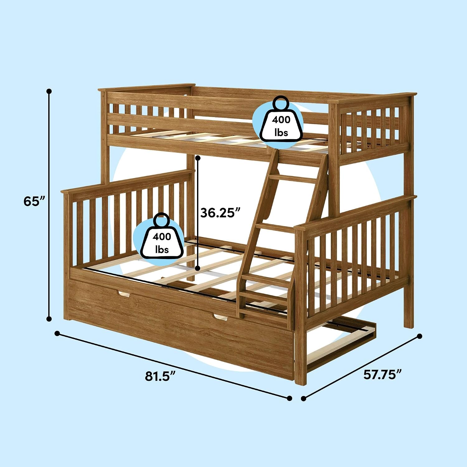 Max & Lily Classic Twin Over Full Bunk Bed, with Trundle, Pecan