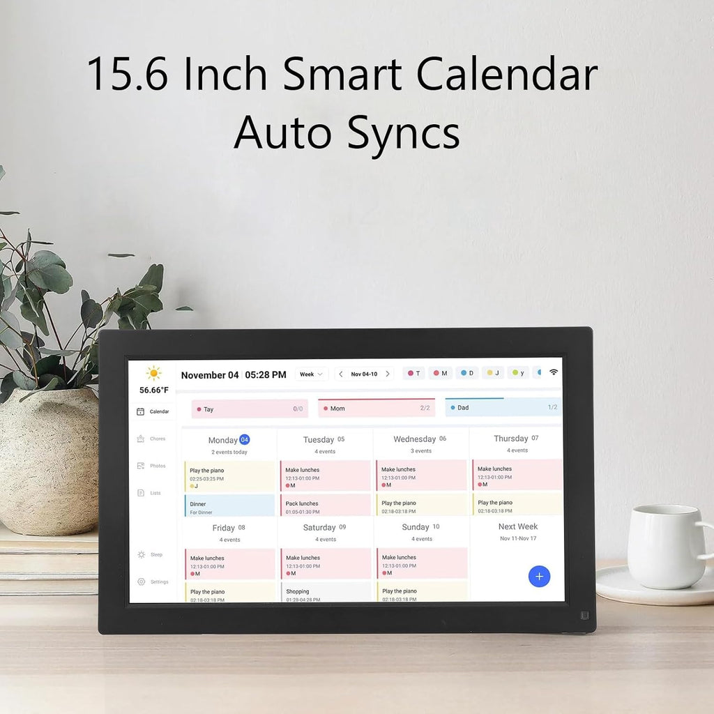ciciglow 15.6in Smart Digital Calendar, 1080P HD Touchscreen Wall Mount Smart Family Planner Interactive Chore Chart Meal Planner Storage, Sleep Function (US Plug)