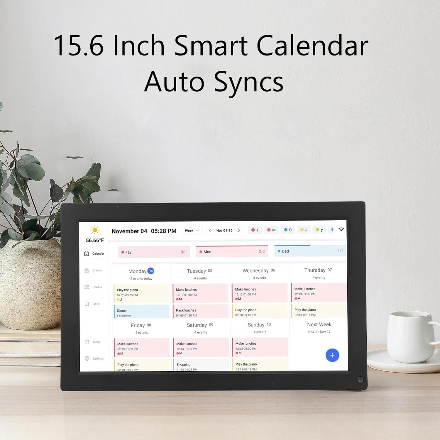 ciciglow 15.6in Smart Digital Calendar, 1080P HD Touchscreen Wall Mount Smart Family Planner Interactive Chore Chart Meal Planner Storage, Sleep Function (US Plug)