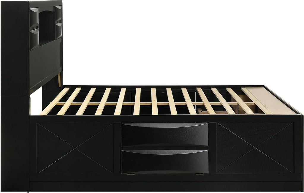 Coaster Home Furnishings - Briana - Wood - Eastern King Platform Storage Bed with Bookcase Headboard, 8 Drawers, Drop-Down Compartments, Transitional Style - Bedroom - Black - 202701KE