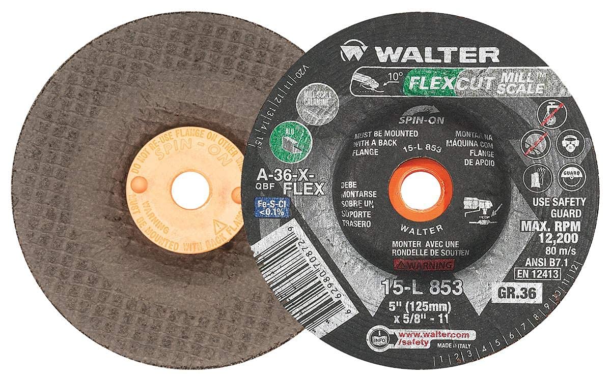 Walter 15L853 FLEXCUT Mill Scale Flexible Grinding Wheel [Pack of 25] - A-36-FLEX Grit, 5 in. Abrasive Wheel with Arbor Hole. Angle and Die Grinder Wheels