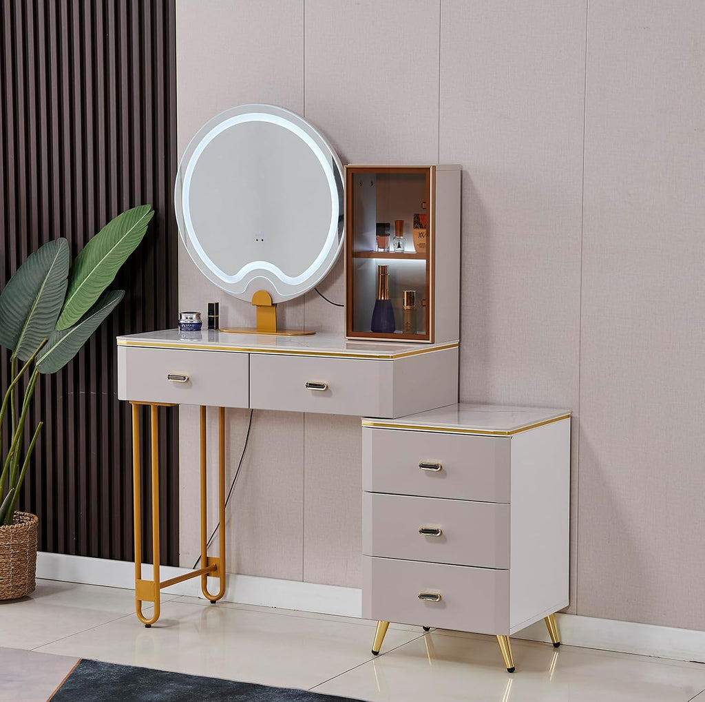 Vanity Desk,Vanity Table,Dressing Table,Make Vanity Set with Touch Screen Dimming Mirror, Modern Bedroom Makeup Table Set for Women Girls