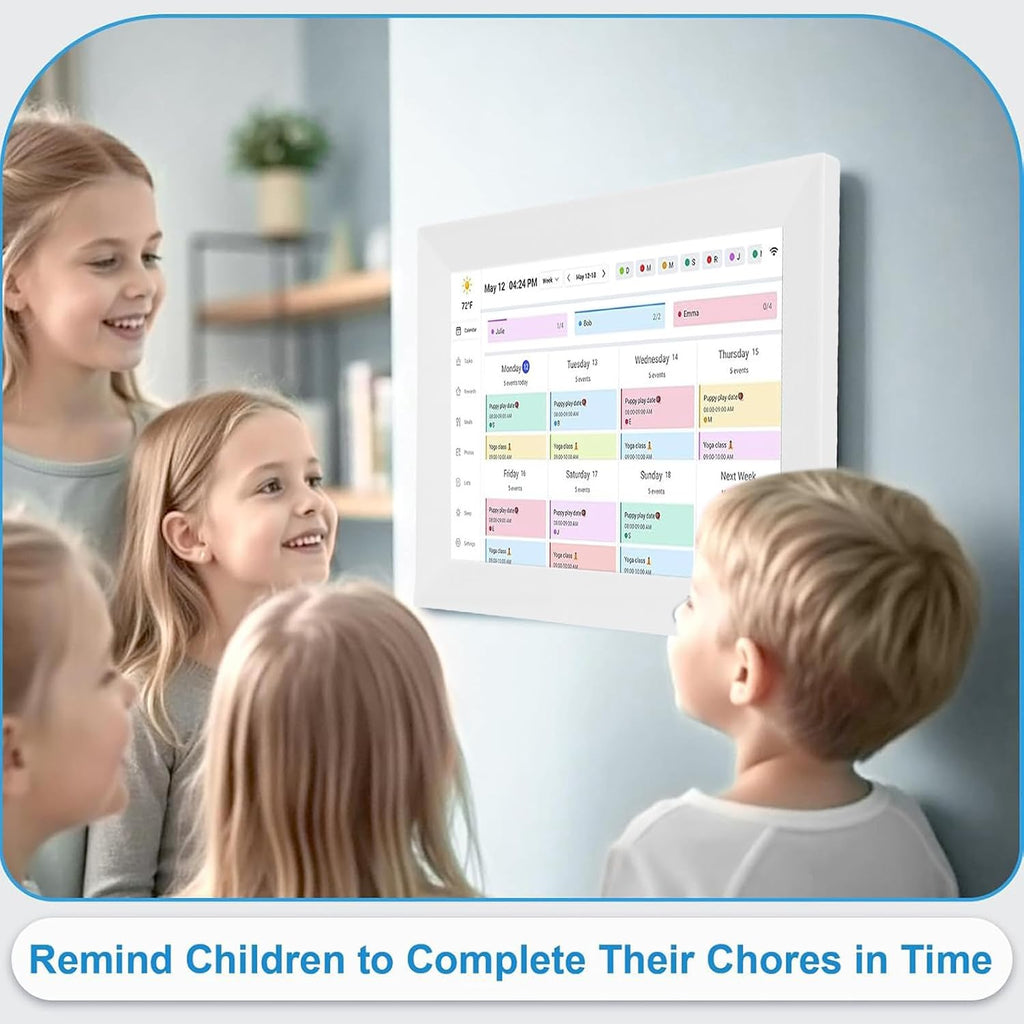 ciciglow 10.1 Inch Digital Calendar, Full HD 1080P Smart Touch Screen Home Interactive Electronic Calendar, Wi Fi Family Planner Wall Planner with Chore Chart (US Plug)