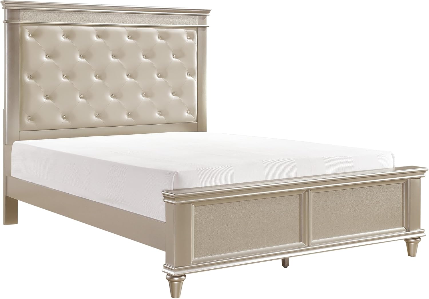 3-Pieces Full Size Panel Bed Set Silver Finish Traditional Bedroom Furniture Romantic Aesthetic