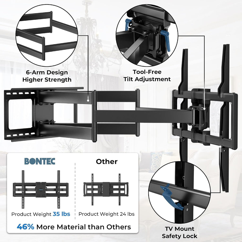 Heavy Duty TV Wall Mount with Extra Long Extendable Arm for 60–110 Inch TVs, Holds Up to 275lbs, Full Motion Bracket with Corner Swivel and Tilt, Max VESA 800x600mm, Fits 24' Studs, Wide Compatibility