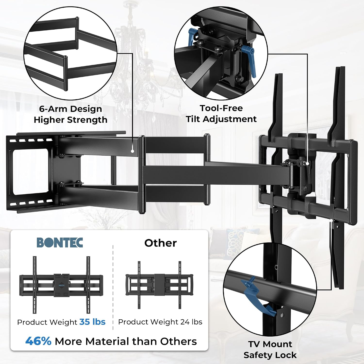 Heavy Duty TV Wall Mount with Extra Long Extendable Arm for 60–110 Inch TVs, Holds Up to 275lbs, Full Motion Bracket with Corner Swivel and Tilt, Max VESA 800x600mm, Fits 24' Studs, Wide Compatibility