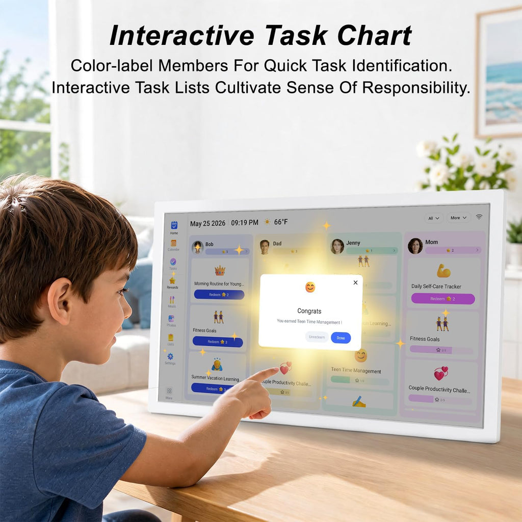 27-inch Digital Calendar Wall-Touch-Screen Whiteboard - Electronic Calendar for Business Schedule, No Subscription, Star Rewards, Chore Charts, Sync Online Calendar, Gift for Mom Dad, White