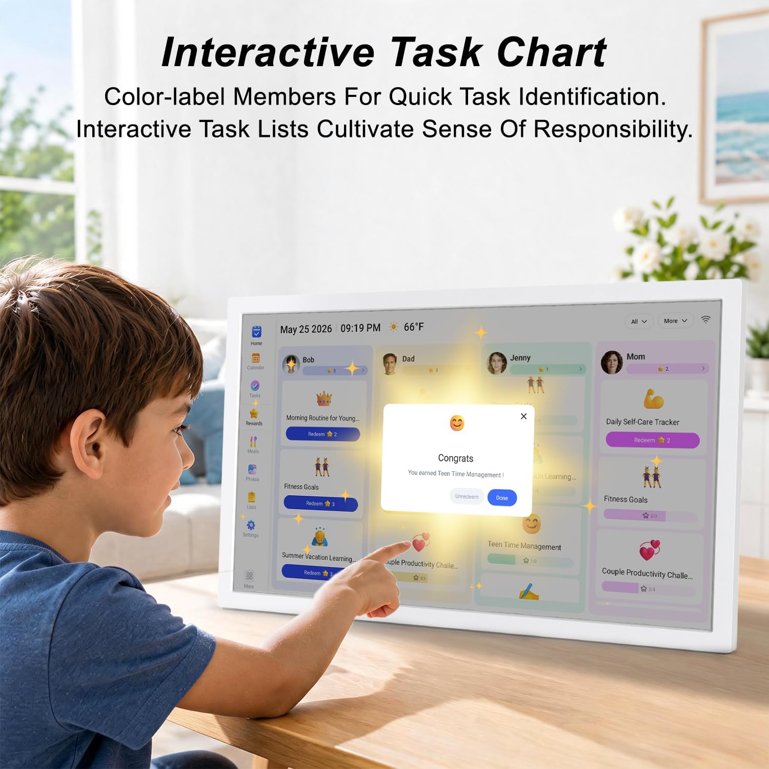 27-inch Digital Calendar Wall-Touch-Screen Whiteboard - Electronic Calendar for Business Schedule, No Subscription, Star Rewards, Chore Charts, Sync Online Calendar, Gift for Mom Dad, White