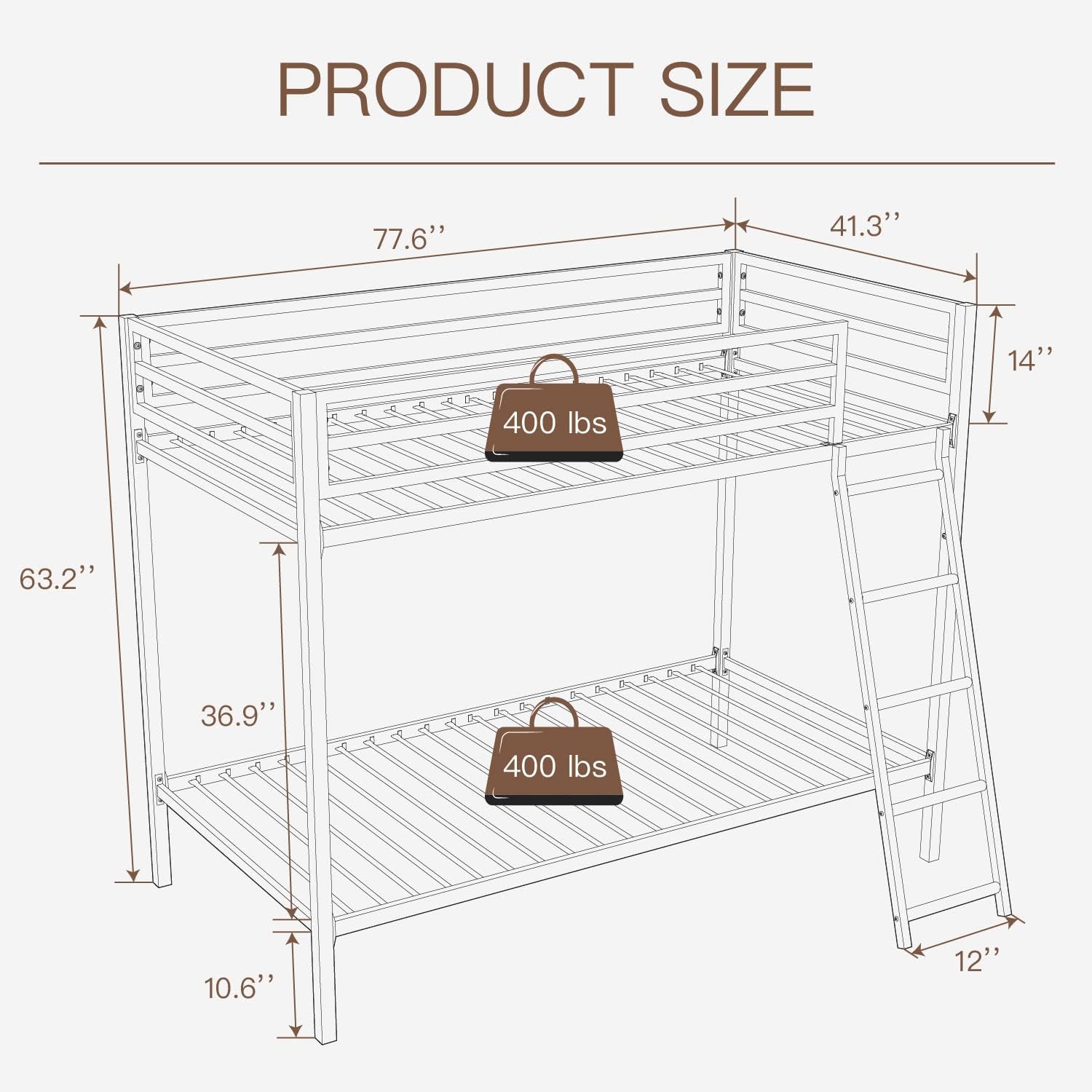 ikalido Metal Loft Bunk Bed Twin Over Twin Size with Safety Guardrail and Ladder, No Box Spring Needed Space Saving Bedroom Furniture, Cream White