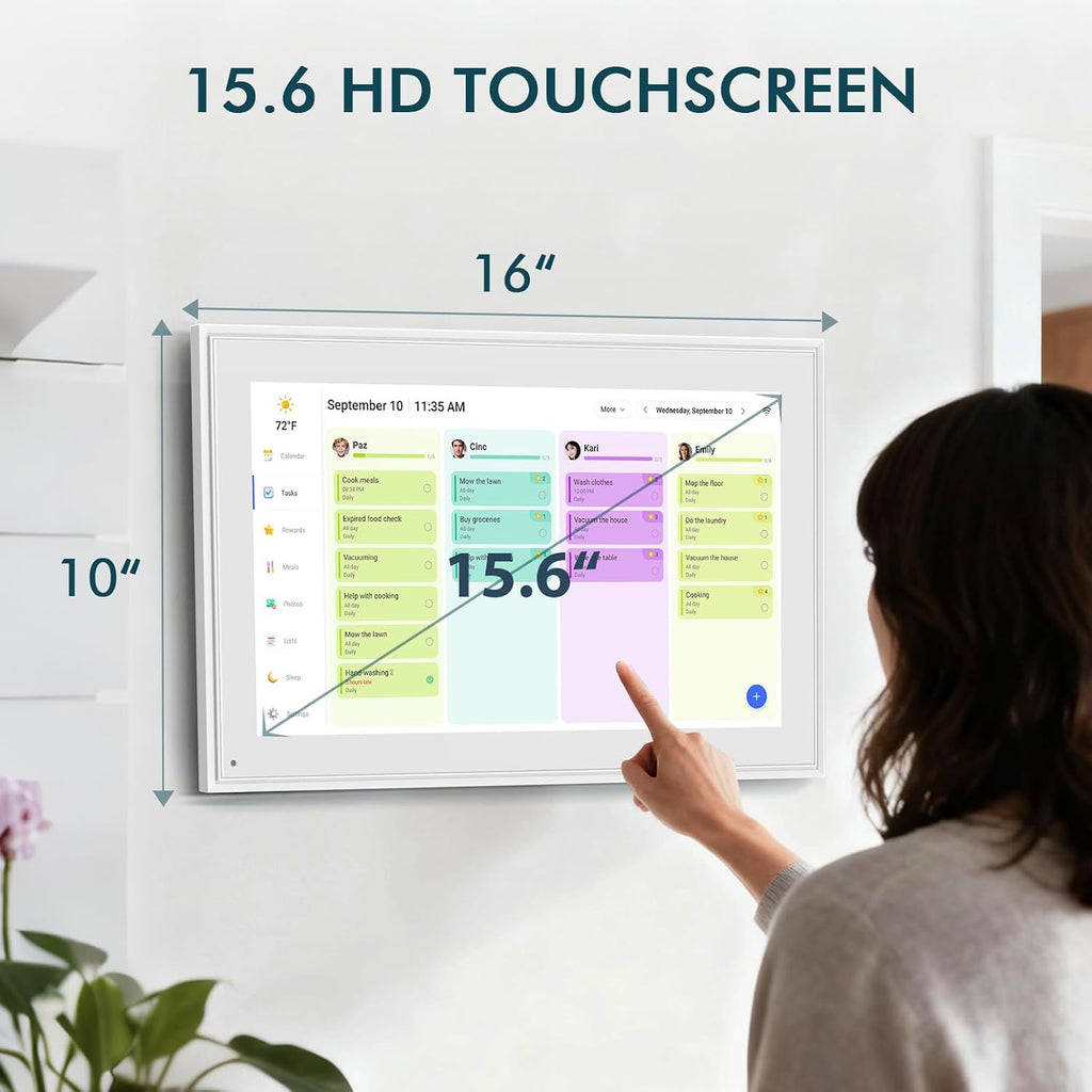 15.6 Inch Digital Wall Calendar Touch Screen Smart Electronic Calendar | Sync Google/iCloud, No Subscription, Chore Chart Reward System, Meal Planner, Digital Photo Frame, Gift for Mom, White