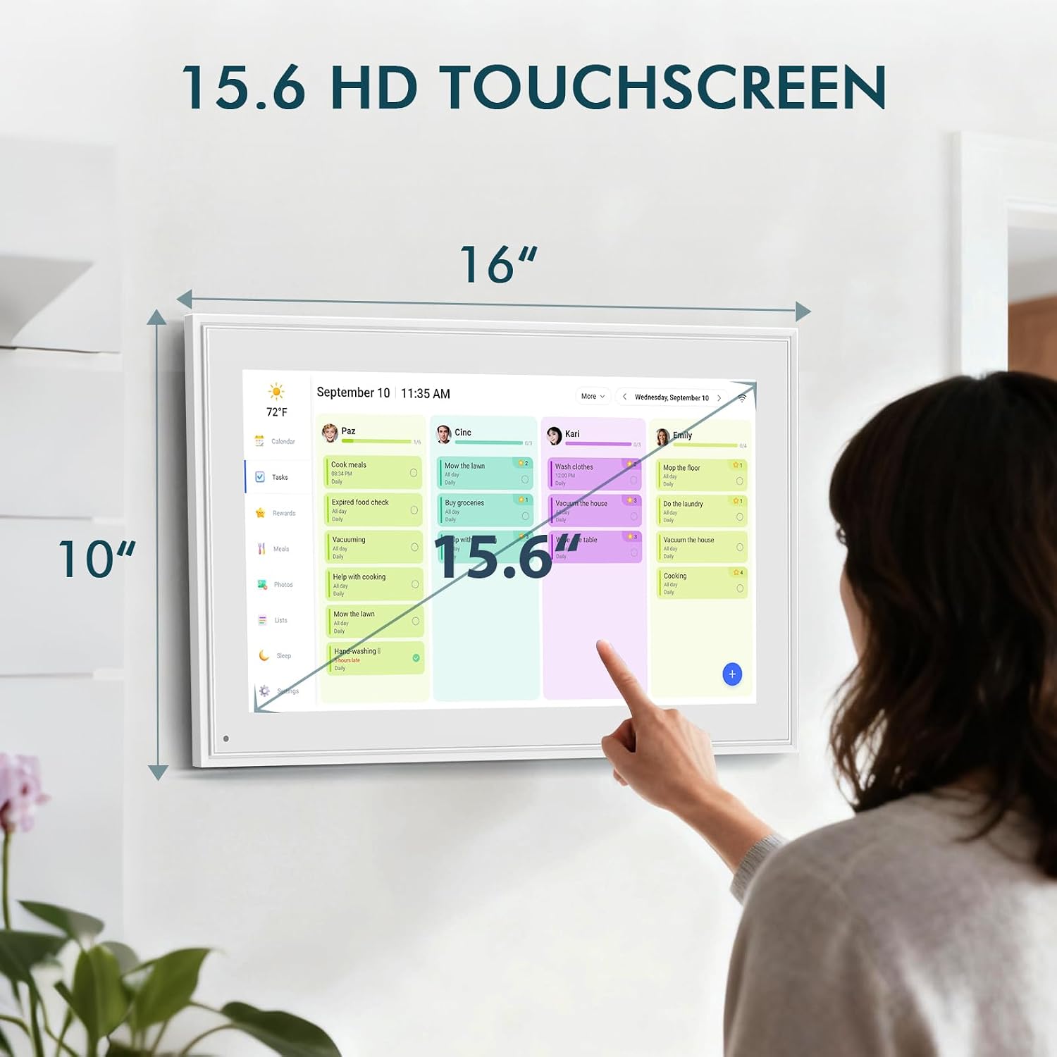 15.6 Inch Digital Wall Calendar Touch Screen Smart Electronic Calendar | Sync Google/iCloud, No Subscription, Chore Chart Reward System, Meal Planner, Digital Photo Frame, Gift for Mom, White