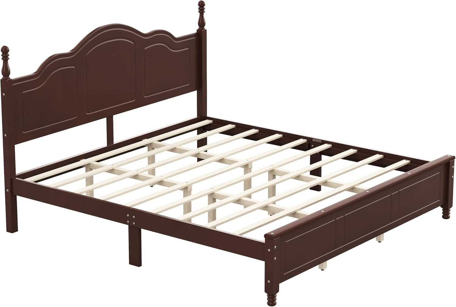 JIVOIT Wood King Bed Frame with Headboard and Footboard, Retro Style Platform Bed with Wooden Slat Support, Solid Wood Foundation, King Size Wooden Bed Frame (Dark Walnut,King Bed, 1)