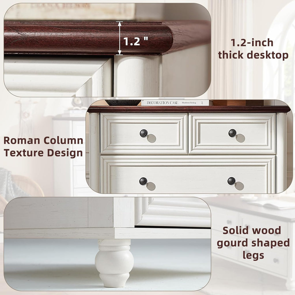 RWYHG Farmhouse Dresser and Nightstand Sets 4 Piece, Wooden 7 Drawers Dresser & 43.5' Tall Chest of Drawers, 18' Roman Column Nightstand Set of 2, Furniture Dressers for Bedroom, Living Room