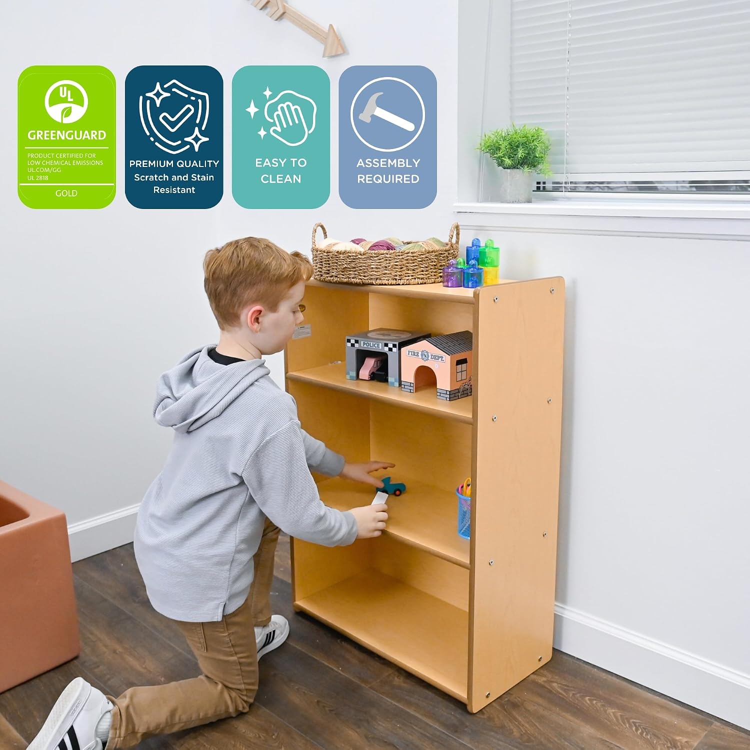 Children's Factory Value Line Narrow 3-Shelf Toddler Bookshelf and Toy Organizer Shelves for Daycare, Playroom, Preschool